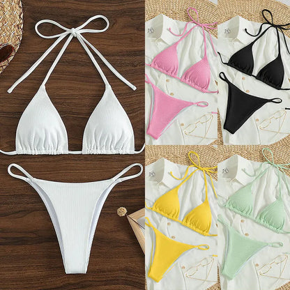 Fashionable Pit Stripe Fabric Bikini