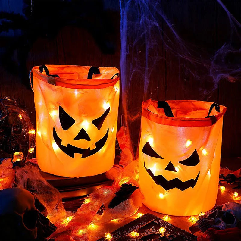 LED Light Halloween Trick or Treat Bucket - Pumpkin Candy Bags