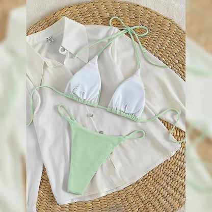 Fashionable Pit Stripe Fabric Bikini