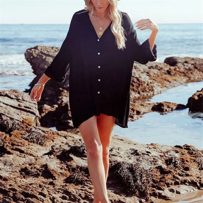 Buttoned Beach Shirt Cardigan Cover Up