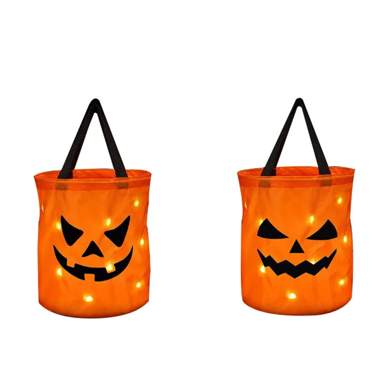 LED Light Halloween Trick or Treat Bucket - Pumpkin Candy Bags