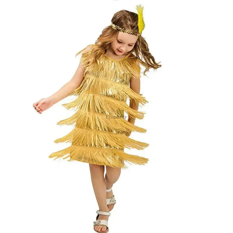 Girls Flapper 1920s Charleston Chicago Gatsby Fringe Kids Fancy Dress Up Costume halloween costumes kostume motoparty Wudimiqi