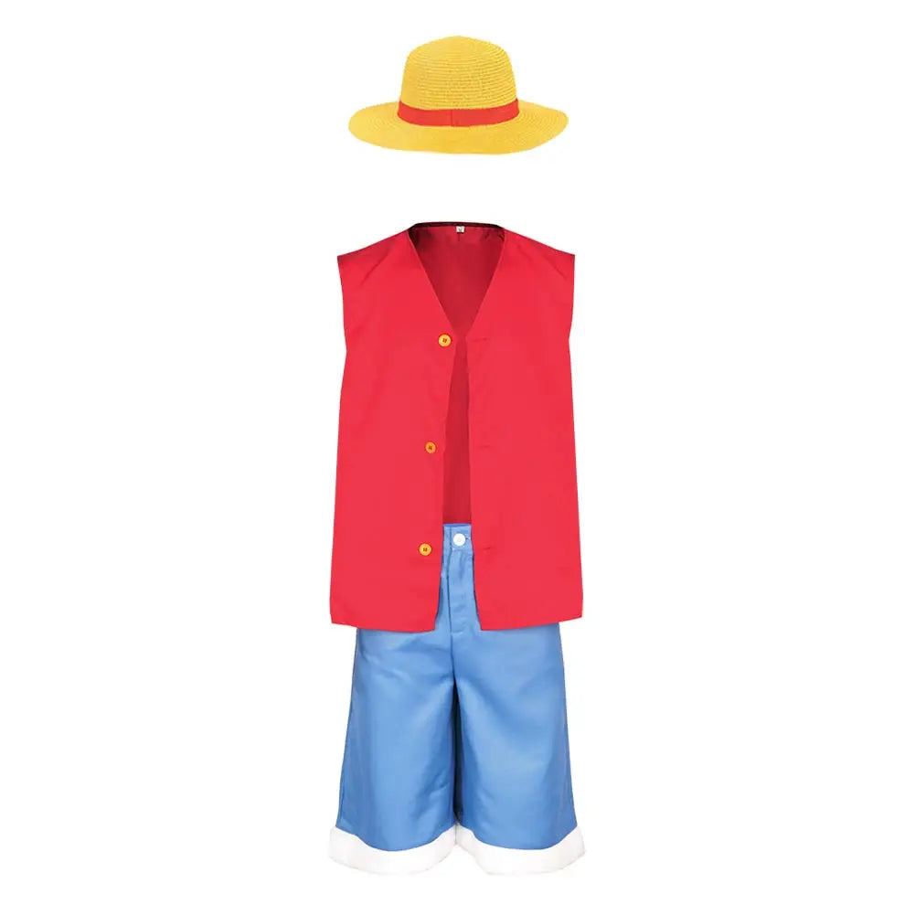 Luffy Cosplay Costume Anime Piece Coat Pants Hat for Kids Children Beach Clothing Halloween Carnival Party Role Play Suit