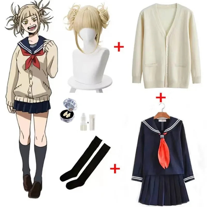 Anime My Hero Academia Himiko Toga Cosplay Costume JK Uniform Skirts Sweater Coat Halloween Christmas Clothes Women