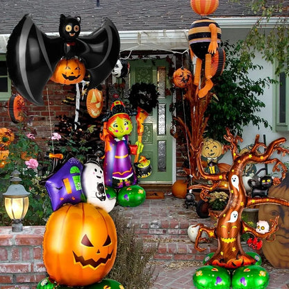 Large Standing Halloween Balloons - Pumpkin, Witch, Ghost, and Tree Foil Balloons