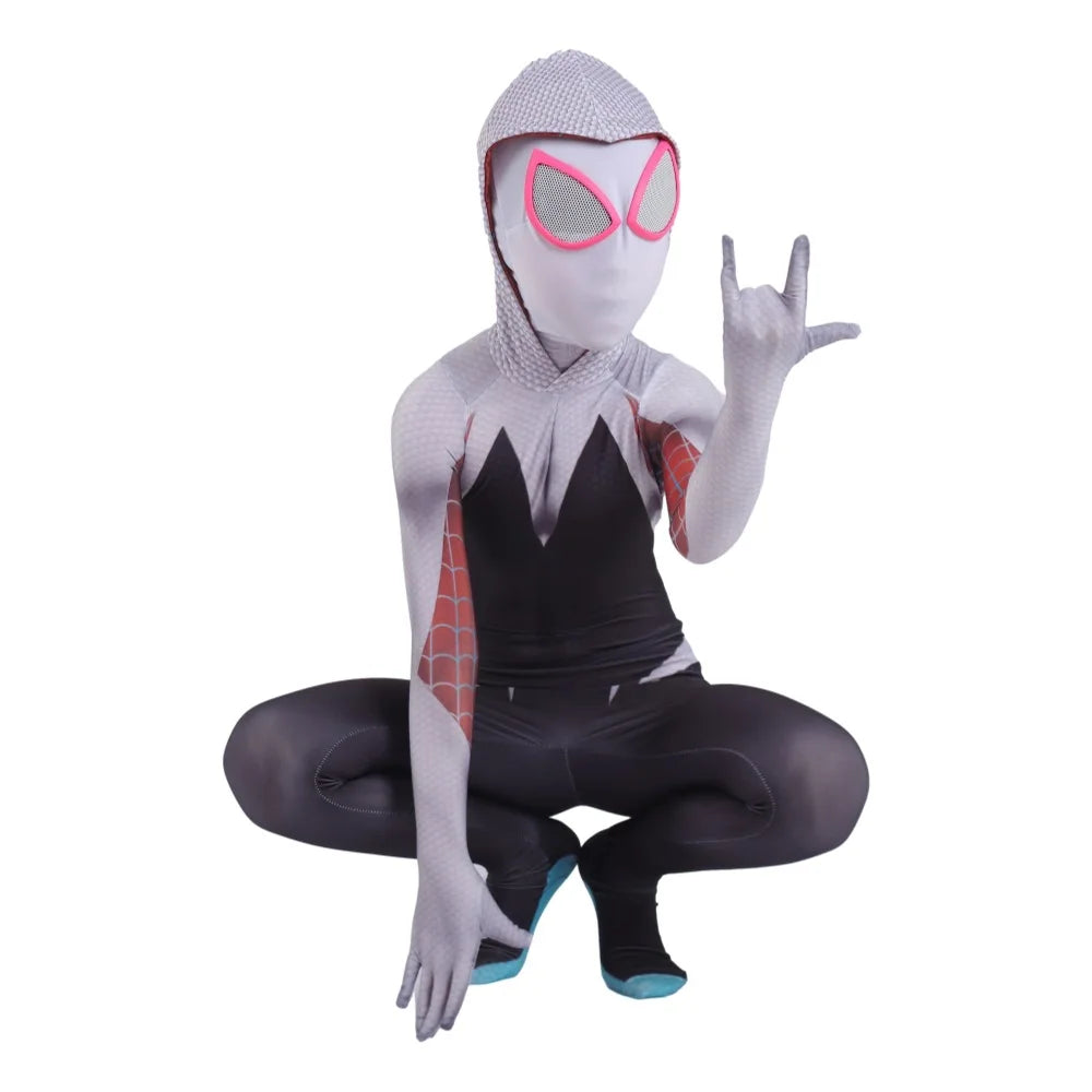 Spidergirls Gwen Stacy Spandex Jumpsuits Boy Girl Zentai Costume For Halloween Cosplay Female Spider Suit For Kids Costumes