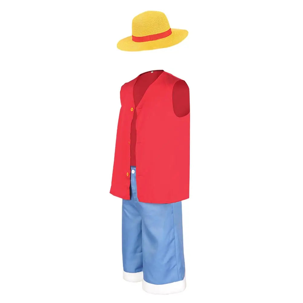 Luffy Cosplay Costume Anime Piece Coat Pants Hat for Kids Children Beach Clothing Halloween Carnival Party Role Play Suit