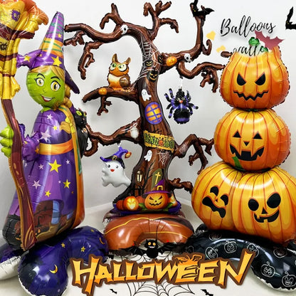 Large Standing Halloween Balloons - Pumpkin, Witch, Ghost, and Tree Foil Balloons