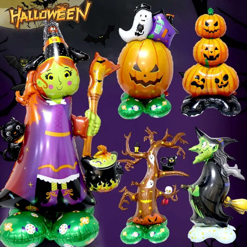 Large Standing Halloween Balloons - Pumpkin, Witch, Ghost, and Tree Foil Balloons