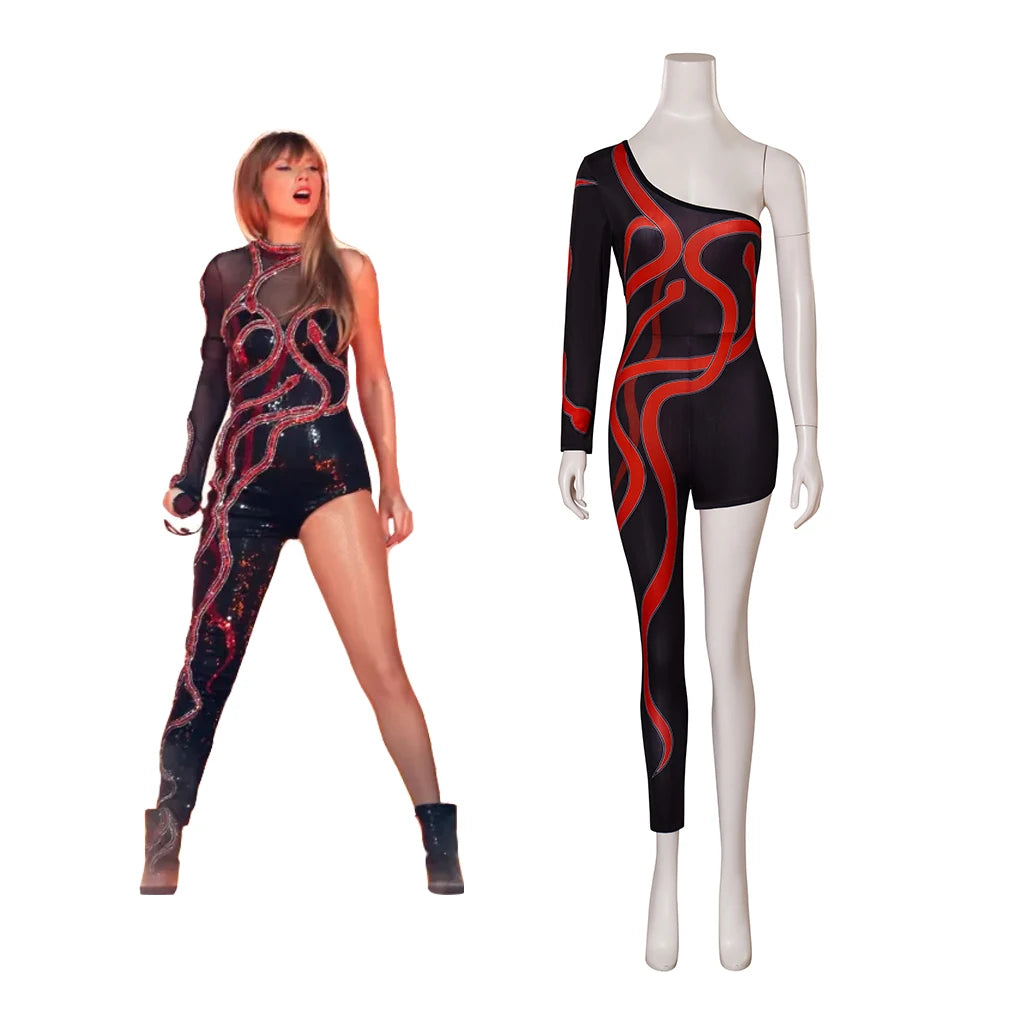 Taylor Cosplay The Eras Tour Costume Black Red Print Bodysuit Taylor Stage Show Outfits Women Halloween Carnival Party Clothing