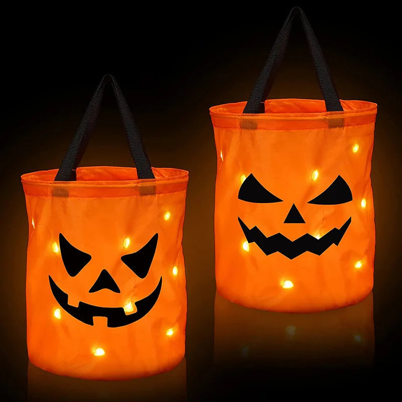 LED Light Halloween Trick or Treat Bucket - Pumpkin Candy Bags