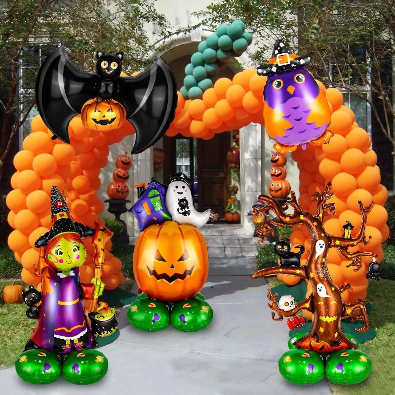 Large Standing Halloween Balloons - Pumpkin, Witch, Ghost, and Tree Foil Balloons