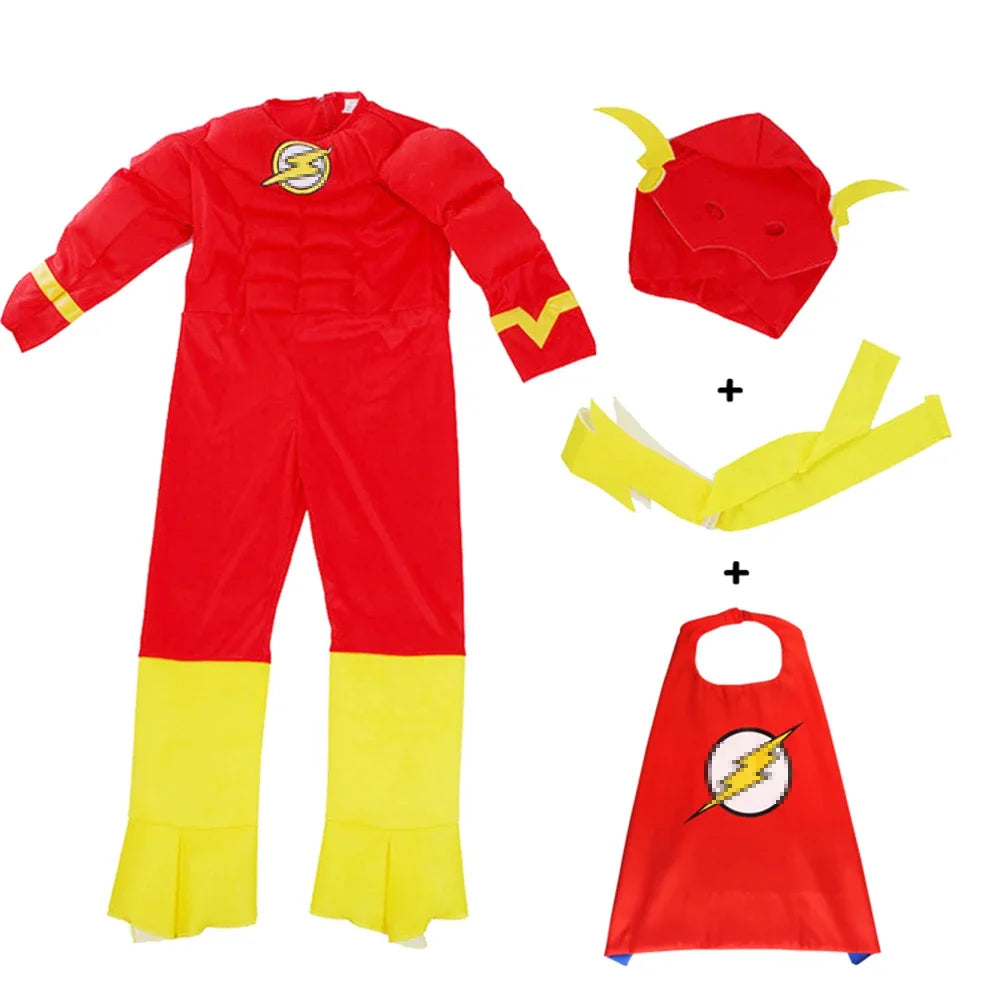 Kids Flash Muscle Superhero Fancy Dress Fantasy Carnival Party Halloween Cosplay Costumes