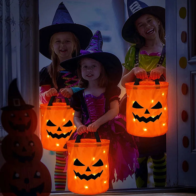 LED Light Halloween Trick or Treat Bucket - Pumpkin Candy Bags